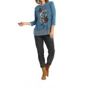 NEW JESS & JANE patches mineral washed cotton georgette contrast top in multi